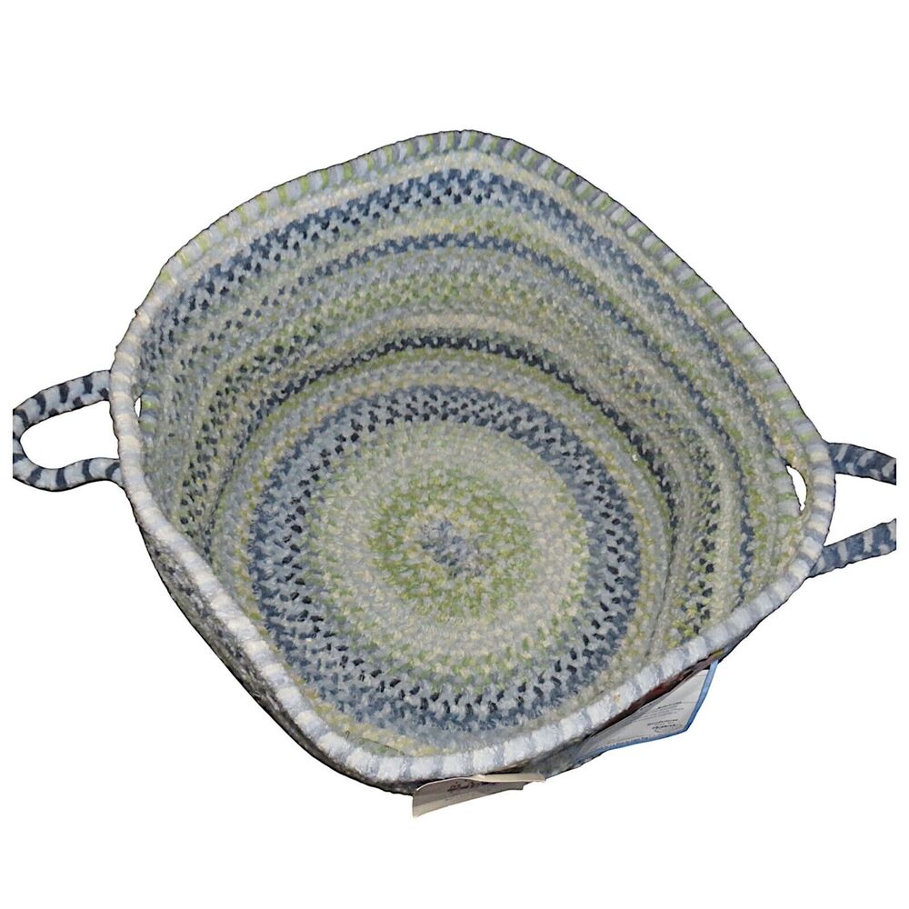 L.L. Bean Blue Multi Braided Handcrafted Chenille Basket Made In USA